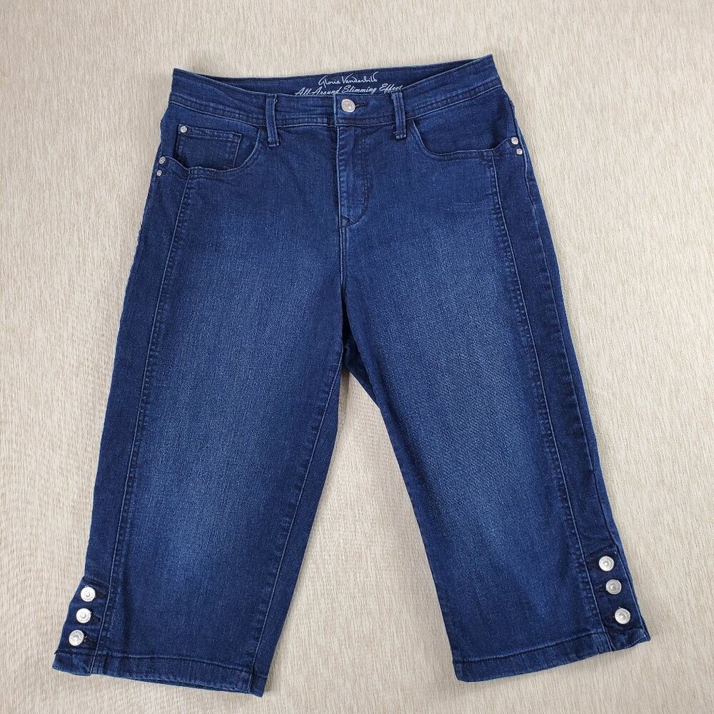 Gloria Vanderbilt Skimmer Capri Jeans Women's Size 8 Slimming Effect Button Hem